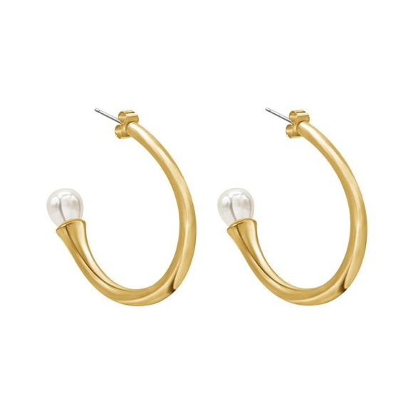GALANT | Pearl Tip Curved Hoop Earring - Picture 3 of 4